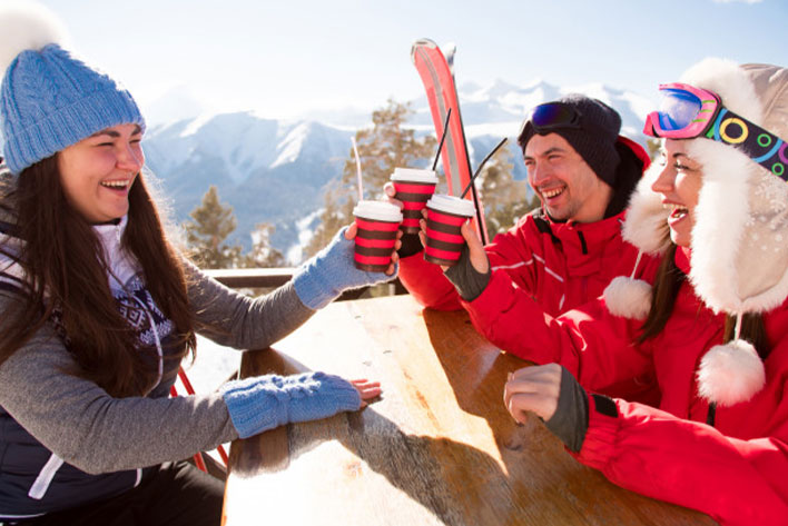 Switzerland Tourists enjoying hot chocolate