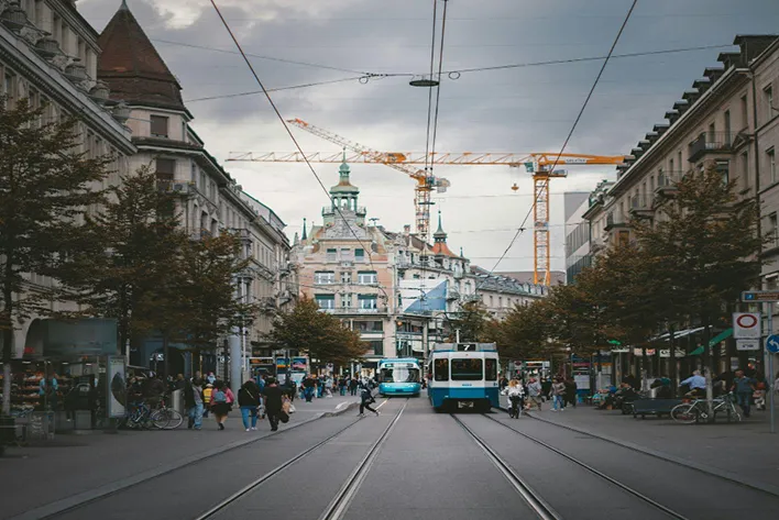 Bahnhofstrasse in Zurich, is a premier shopping destination filled with shoppers and cafes.