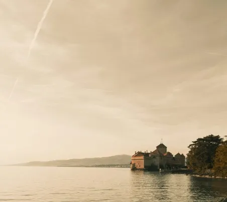 Chillon Castle, a stunning medieval fortress on the shores of Lake Geneva, Switzerland.